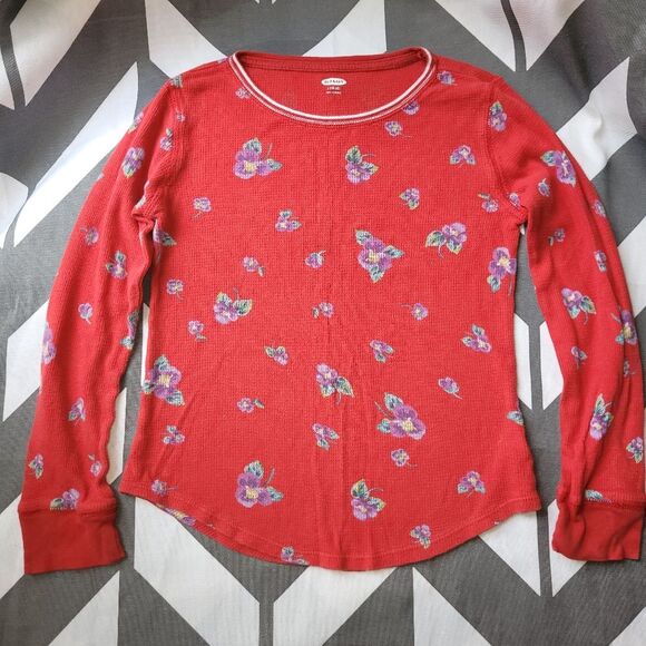 Old navy L 10-12 red floral Thermal long sleeve - Picture 1 of 3